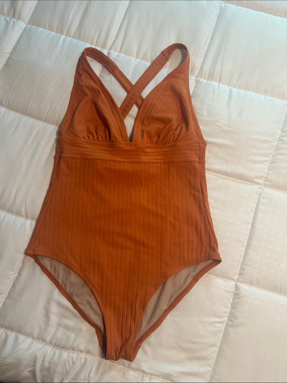 Kona Sol Orange/Rust Ribbed One-Piece Swimsuit
